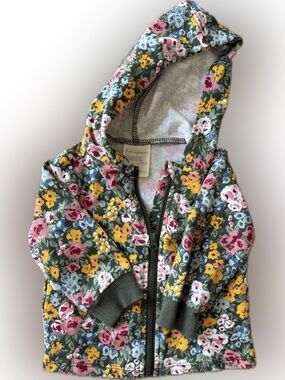 First Impressions Floral Hooded Jacket in Olive Green, Pink, Yellow, White